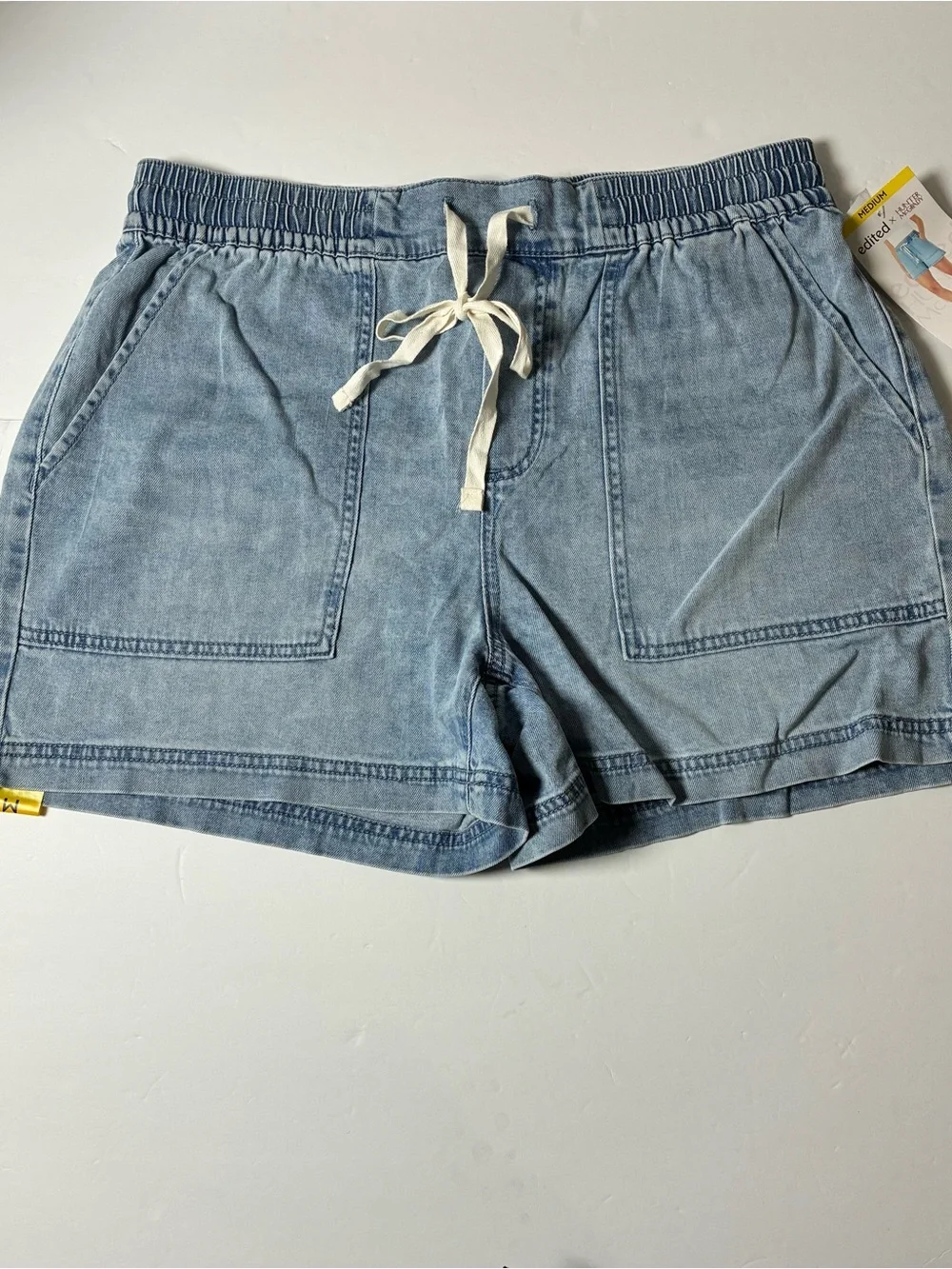 EditedLight Blue Drawstring Denim Shorts